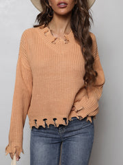 Waffle-Knit Dropped Shoulder Blouse