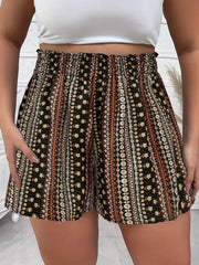 Plus Size Printed High Waist Shorts