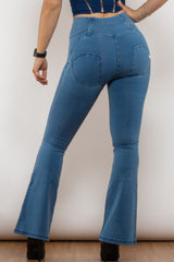 Zip Detail Flare Long Jeans