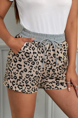 Leopard Print Drawstring Waist Shorts with Pockets