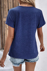 Decorative Button V-Neck Short Sleeve Tee