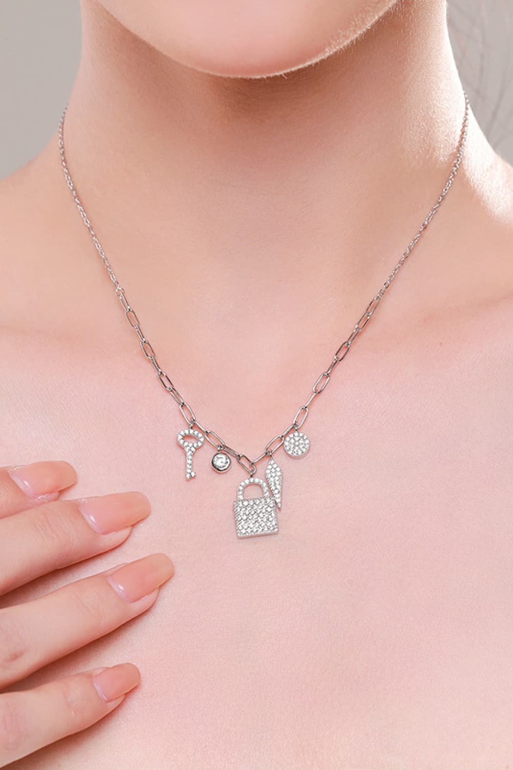 925 Sterling Silver Lock & Key Zircon Pendant Necklace - Kaaya Closet