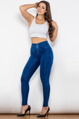 High Waist Zip Up Skinny Long Jeans