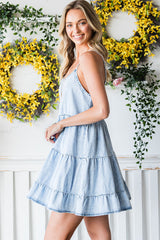 Spaghetti Strap Tiered Denim Dress