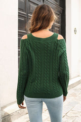 Cold Shoulder V-Neck Cable-Knit Pullover Sweater