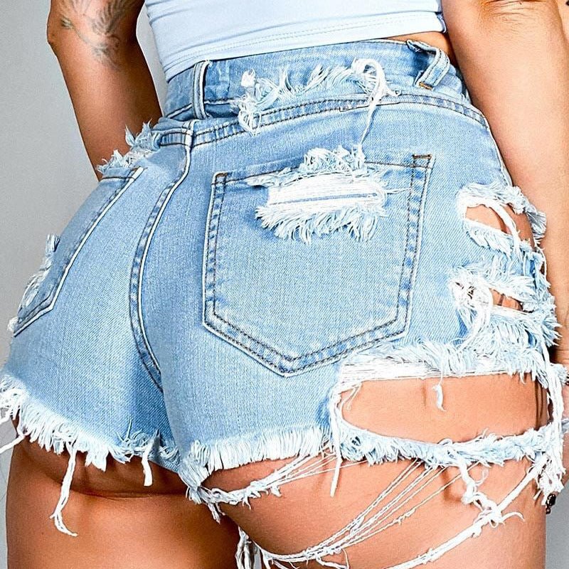 Asymmetrical Distressed Denim Shorts - Kaaya Closet