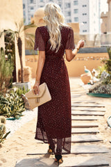 Surplice Neck High Slit Glitter Maxi Dress