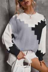 Color Block Dropped Shoulder Knit Pullover