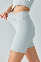 V-Waist Ribbed Sports Biker Shorts with Pockets